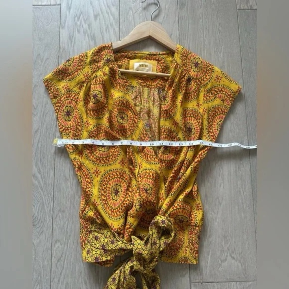Anthropologie Maeve Cap-Sleeved Blouse in Yellow Medallion .Size: Small. - Picture 9 of 11